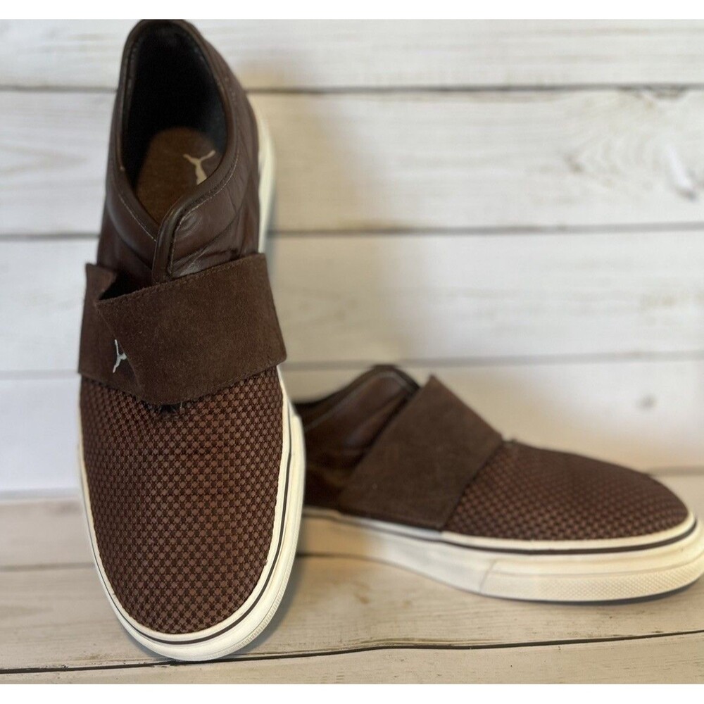 Puma Men’s Slip-On Sneaker Brown Textured Mesh Upper Wide Suede Vamp Strap 8.5